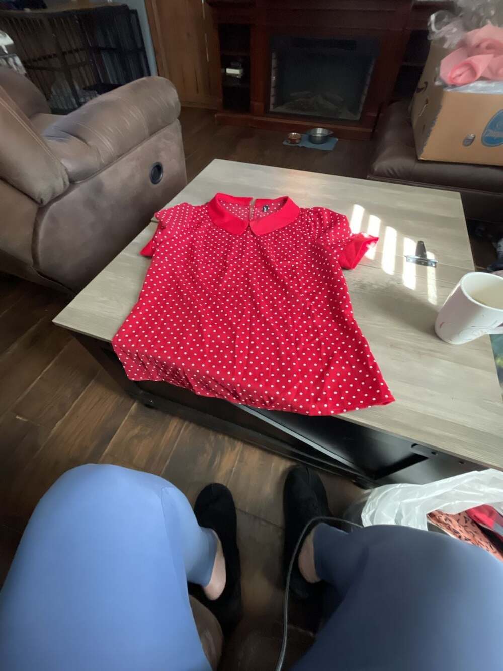 Allegra K Polka Dot Blouse Size S Red Peter Pan Collar